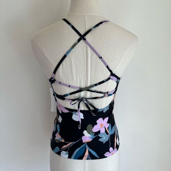 Hula Honey Floral Plunge Tankini Swim Top Black Size XS Juniors NWT - Picture 7 of 12